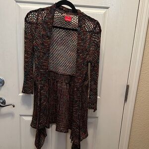 Chic Multicolor Open Knit Long Line Waterfall Cardigan Size S/M